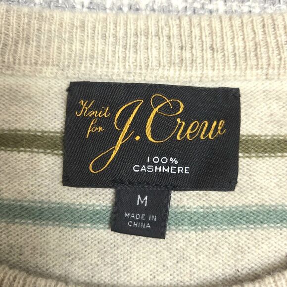 J. Crew Men's Cashmere Crewneck Sweater Size M Beige/Olive Stripe - Picture 6 of 11